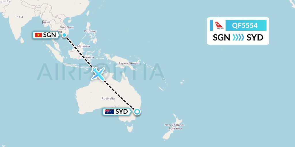 QF5554 Qantas Flight Map: Ho Chi Minh City to Sydney