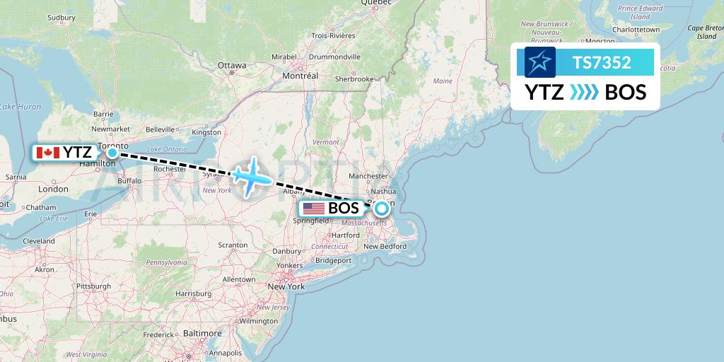 TS7352 Air Transat Flight Map: Toronto to Boston