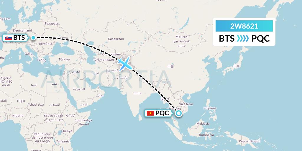 2W8621 World 2 Fly Flight Map: Bratislava to Phu Quoc