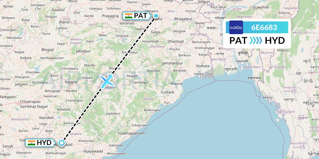 6E6683 IndiGo Airlines Flight Map: Patna to Hyderabad