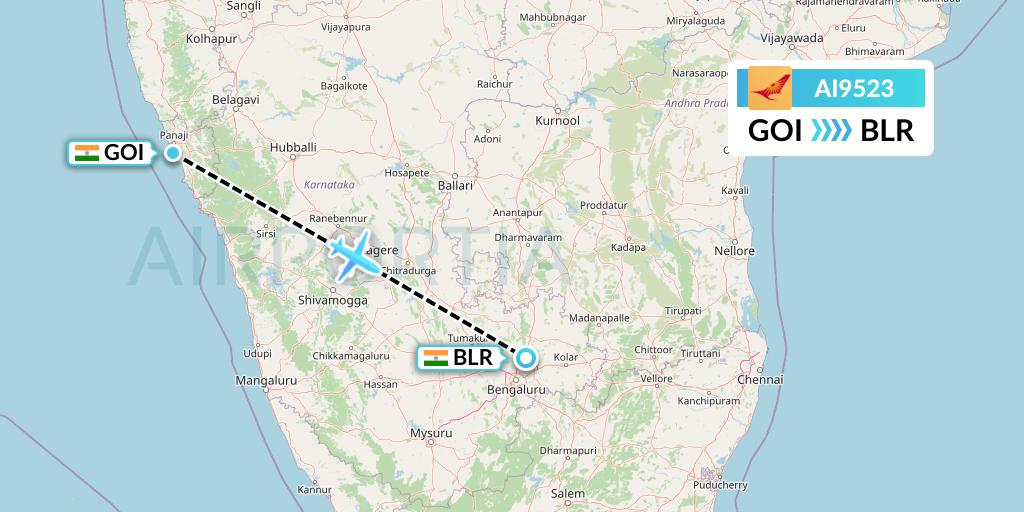 AI9523 Air India Flight Map: Goa to Bangalore