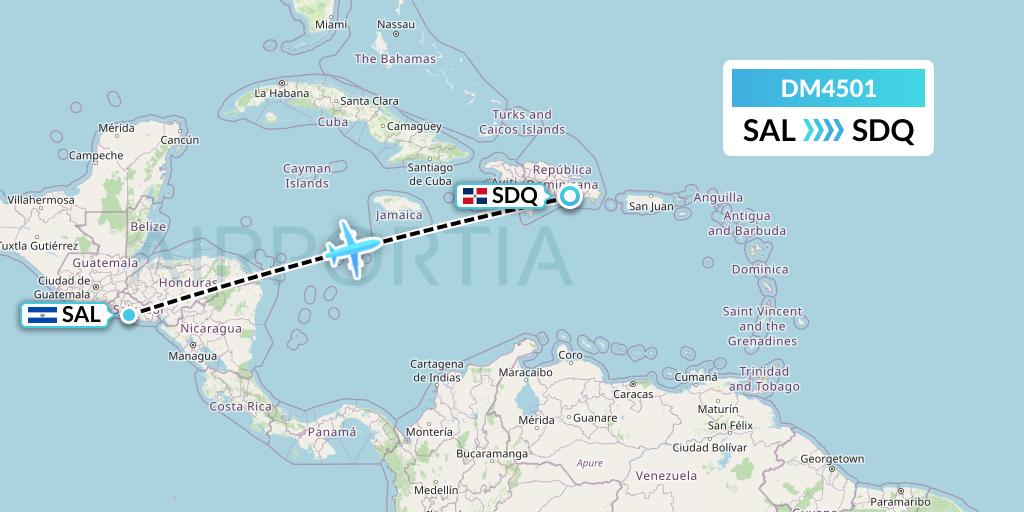 DM4501 Arajet Flight Map: San Salvador to Santo Domingo