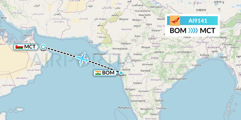 AI9141 Air India Flight Map: Mumbai to Muscat