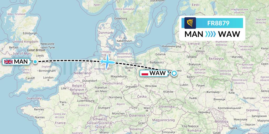FR8879 Ryanair Flight Map: Manchester to Warsaw
