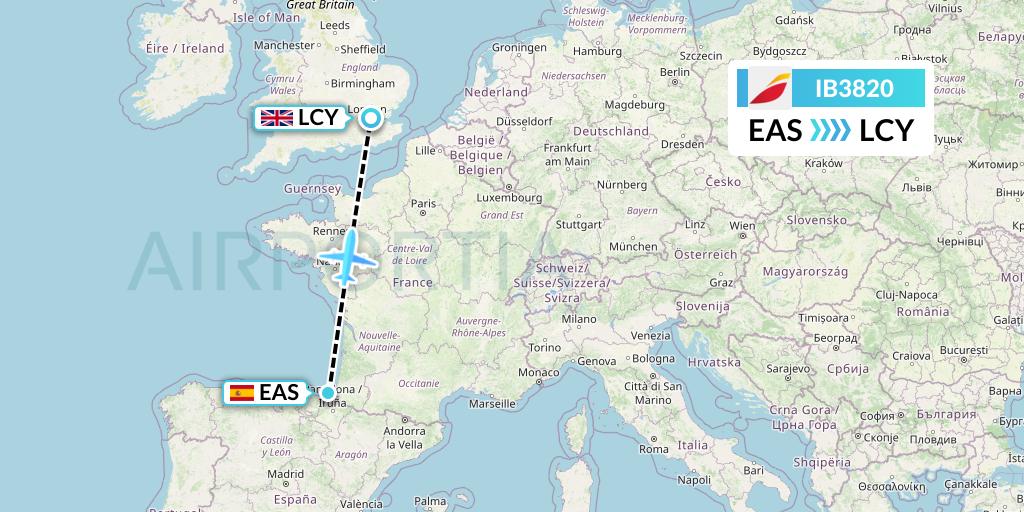 IB3820 Iberia Flight Map: San Sebastian to London
