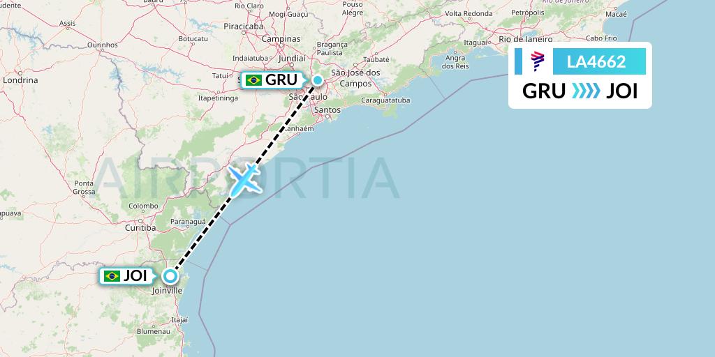 LA4662 LAN Airlines Flight Map: Sao Paulo to Joinville