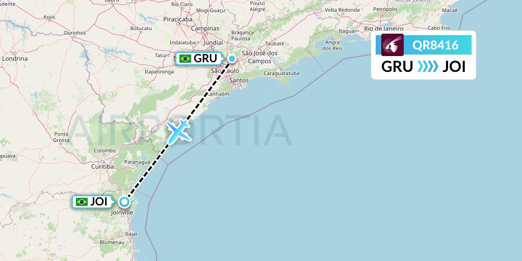 QR8416 Qatar Airways Flight Map: Sao Paulo to Joinville