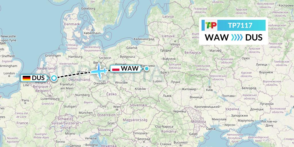 TP7117 TAP Portugal Flight Map: Warsaw to Dusseldorf