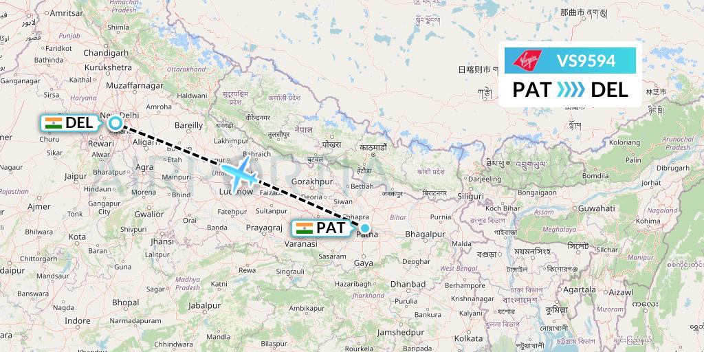 VS9594 Virgin Atlantic Airways Flight Map: Patna to Delhi