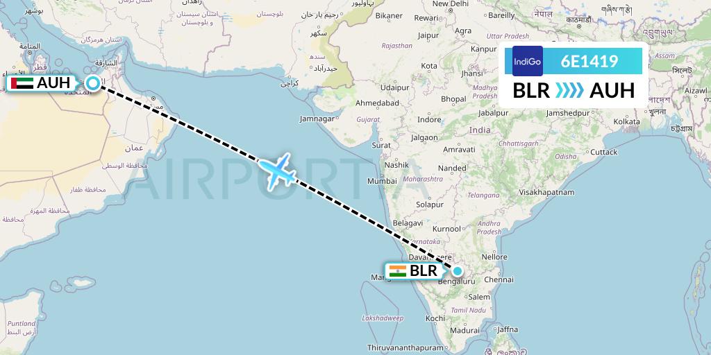 6E1419 IndiGo Airlines Flight Map: Bangalore to Abu Dhabi