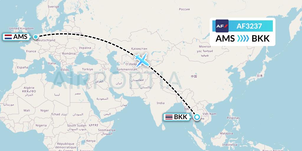 AF3237 Air France Flight Map: Amsterdam to Bangkok