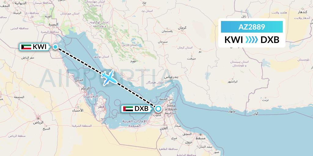 AZ2889 ITA Airways Flight Map: Kuwait City to Dubai