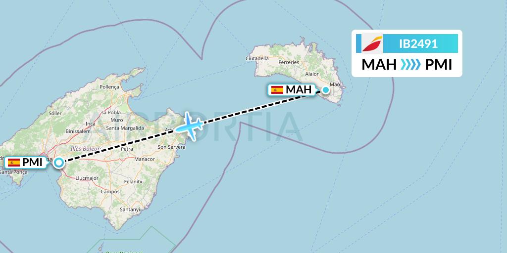 IB2491 Iberia Flight Map: Mahon to Palma de Mallorca