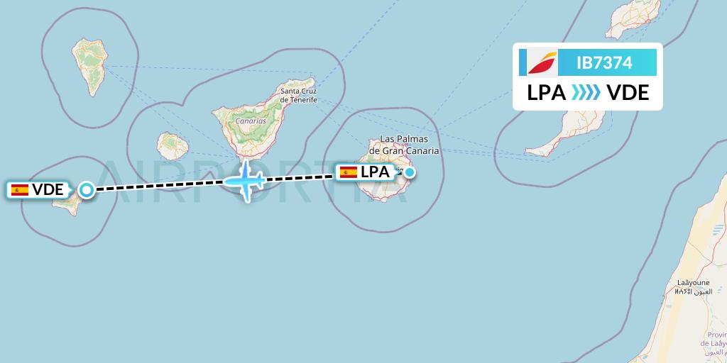 IB7374 Iberia Flight Map: Las Palmas to El Hierro