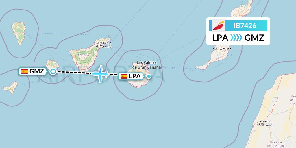 IB7426 Iberia Flight Map: Las Palmas to La Gomera