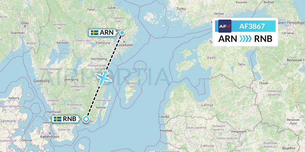 AF3867 Air France Flight Map: Stockholm to Ronneby
