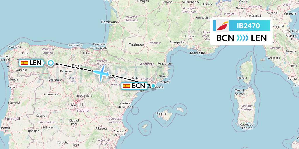 IB2470 Iberia Flight Map: Barcelona to Leon