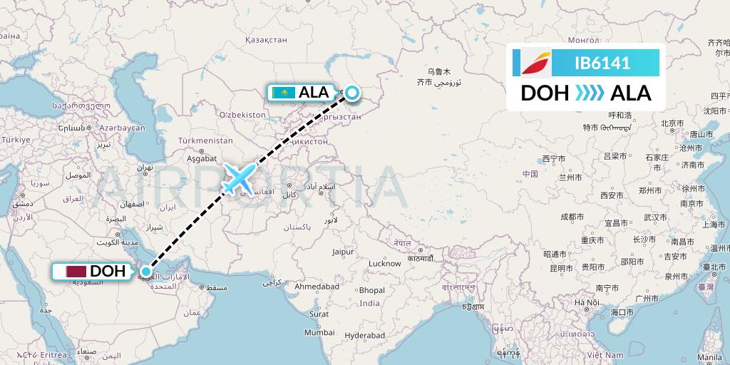 IB6141 Iberia Flight Map: Doha to Almaty