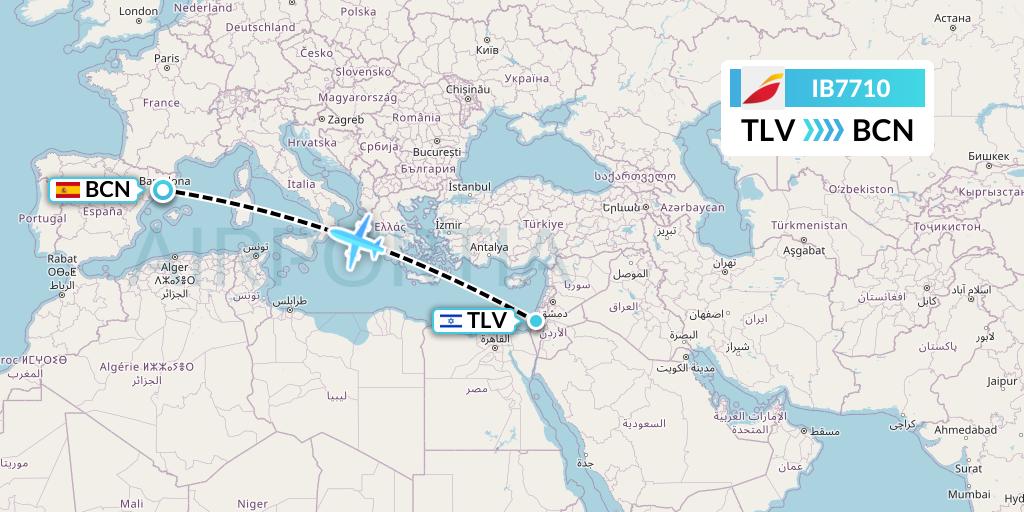 IB7710 Iberia Flight Map: Tel Aviv to Barcelona
