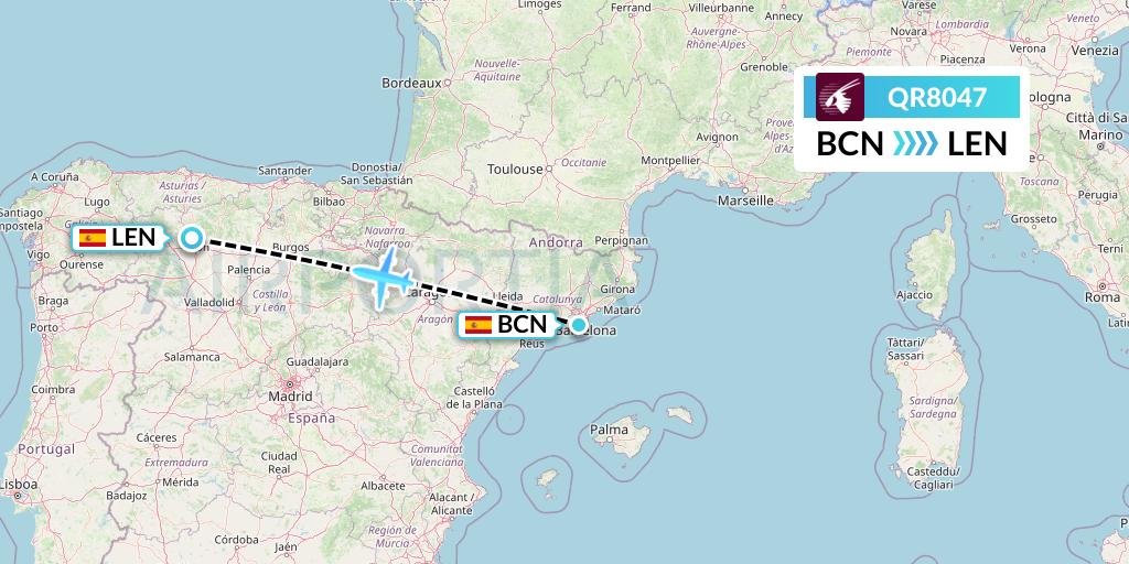 QR8047 Qatar Airways Flight Map: Barcelona to Leon