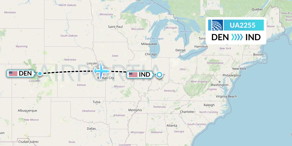 UA2255 United Airlines Flight Map: Denver to Indianapolis