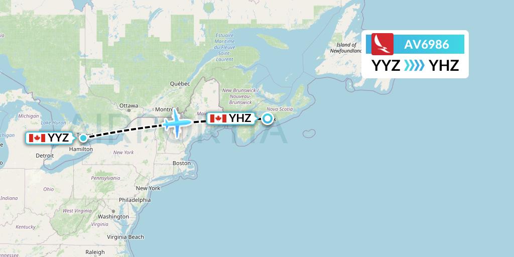 AV6986 Avianca Flight Map: Toronto to Halifax
