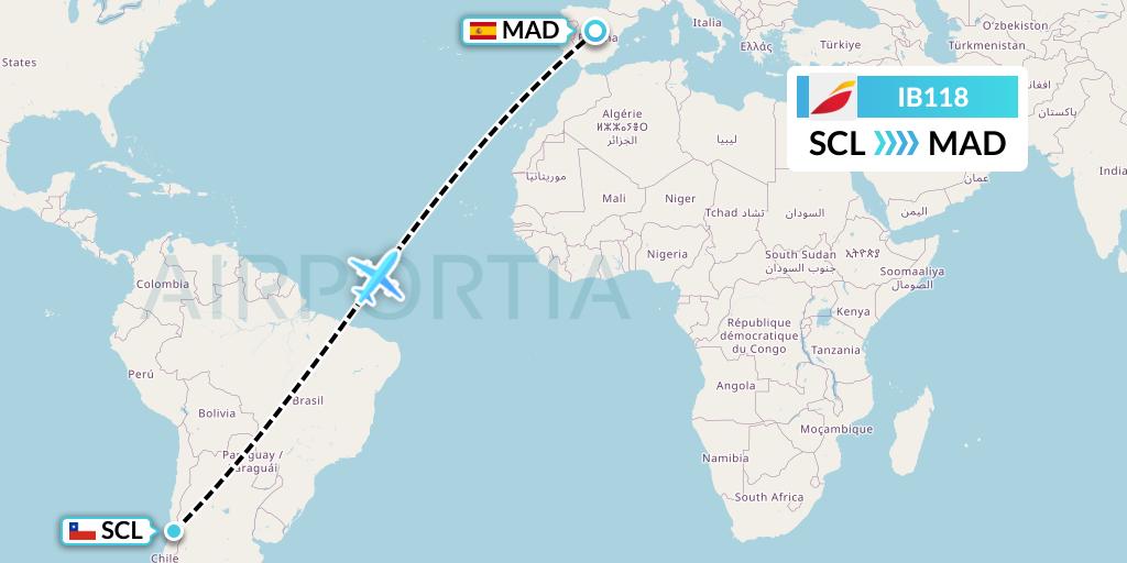 IB118 Iberia Flight Map: Santiago to Madrid