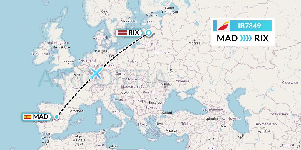 IB7849 Iberia Flight Map: Madrid to Riga