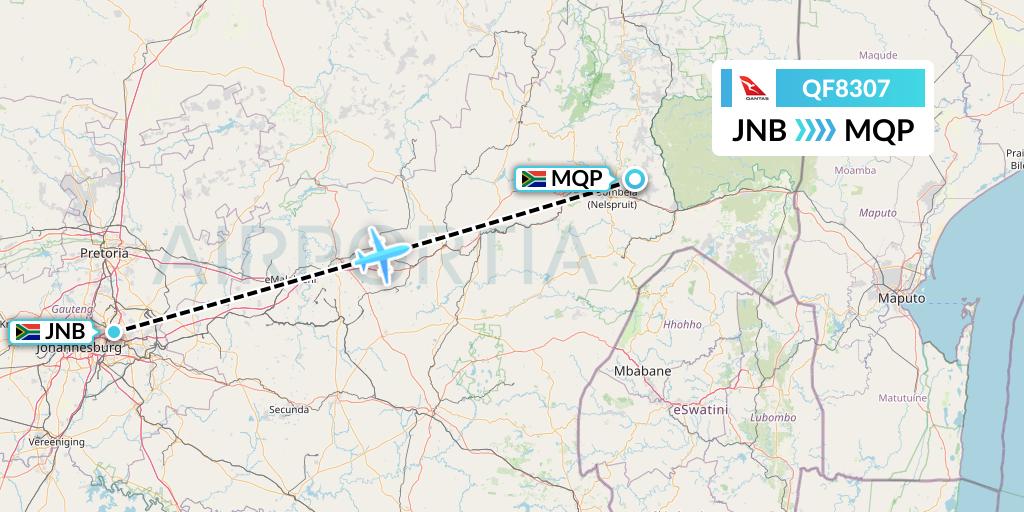 QF8307 Qantas Flight Map: Johannesburg to Nelspruit