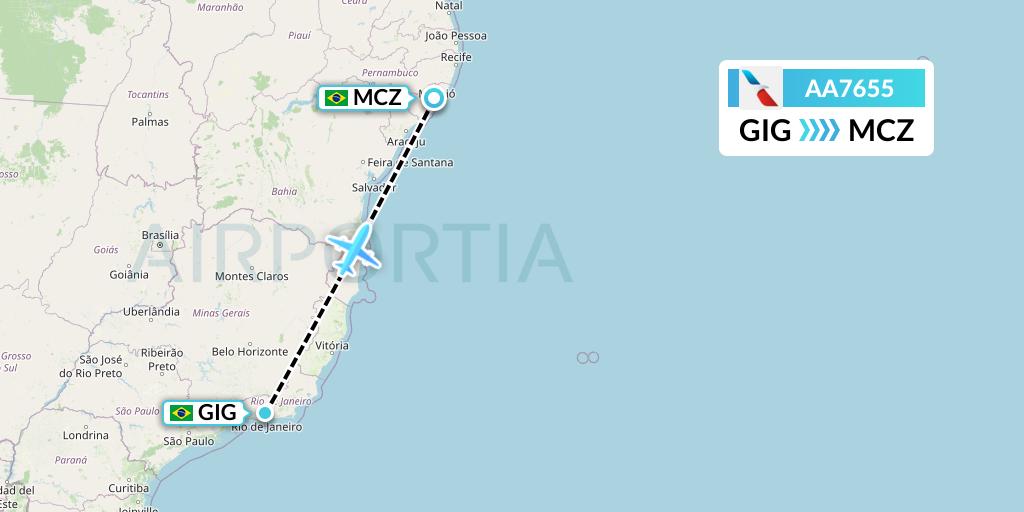 AA7655 American Airlines Flight Map: Rio de Janeiro to Maceio