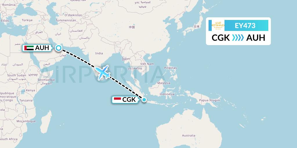 EY473 Etihad Airways Flight Map: Jakarta to Abu Dhabi
