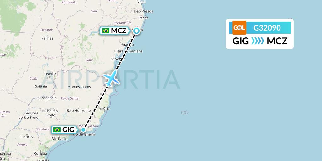 G32090 GOL Transportes Aeros Flight Map: Rio de Janeiro to Maceio