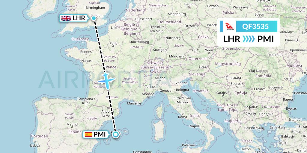QF3535 Qantas Flight Map: London to Palma de Mallorca
