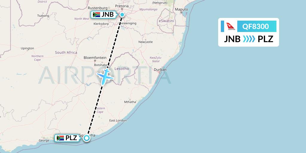 QF8300 Qantas Flight Map: Johannesburg to Port Elizabeth