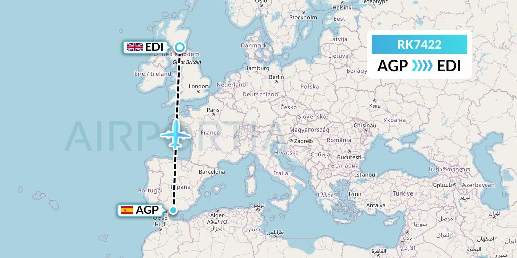 RK7422 Flight Status Ryanair UK Malaga to Edinburgh (RUK7422)