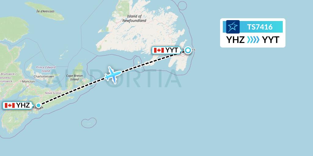 TS7416 Air Transat Flight Map: Halifax to St. John's