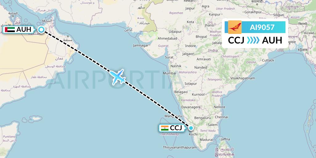 AI9057 Air India Flight Map: Kozhikode to Abu Dhabi