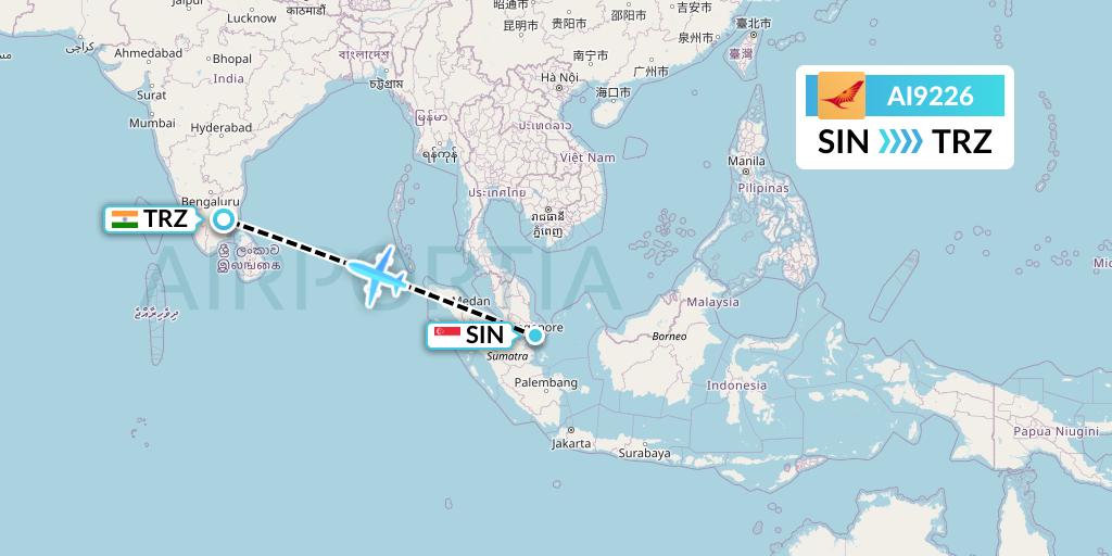 AI9226 Air India Flight Map: Singapore to Tiruchirapalli