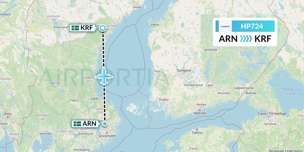 HP724 Amapola Flyg Flight Map: Stockholm to Kramfors