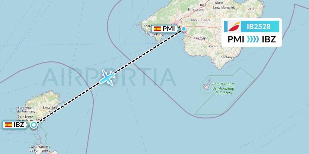 IB2528 Iberia Flight Map: Palma de Mallorca to Ibiza