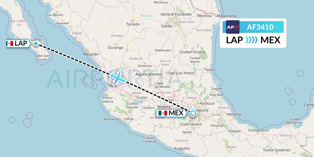 AF3410 Air France Flight Map: La Paz to Mexico City