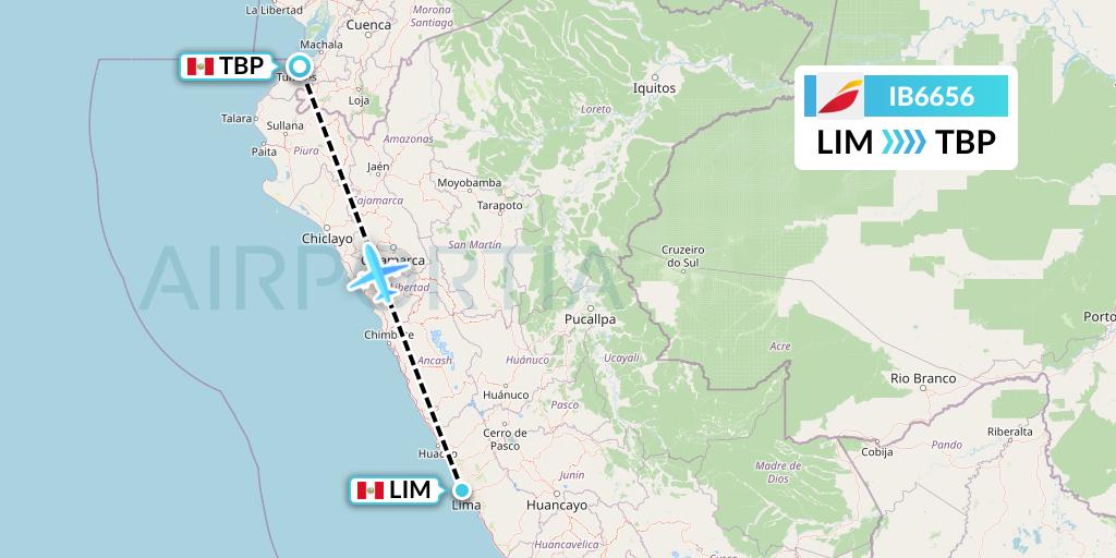 IB6656 Iberia Flight Map: Lima to Tumbes