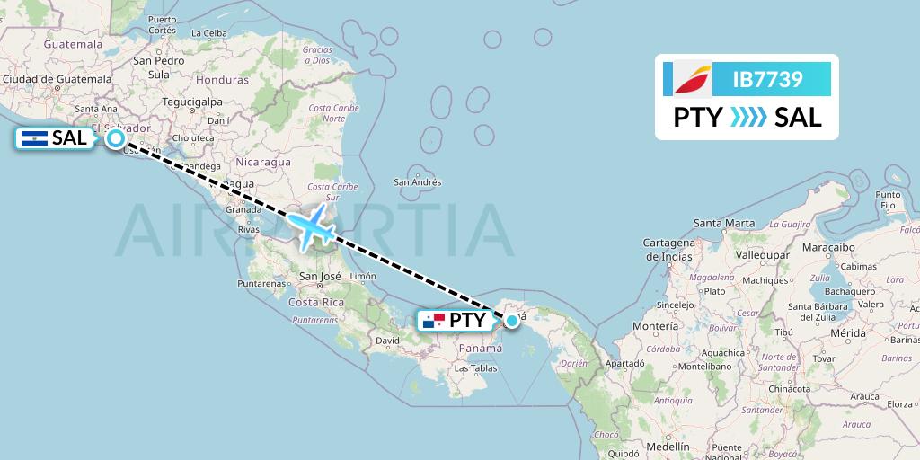 IB7739 Iberia Flight Map: Panama City to San Salvador