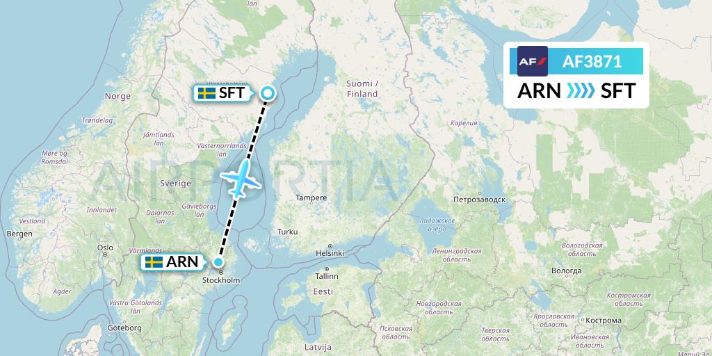AF3871 Air France Flight Map: Stockholm to Skelleftea