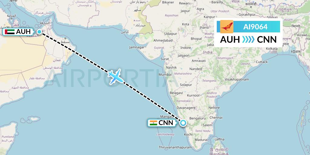 AI9064 Air India Flight Map: Abu Dhabi to Mattannur