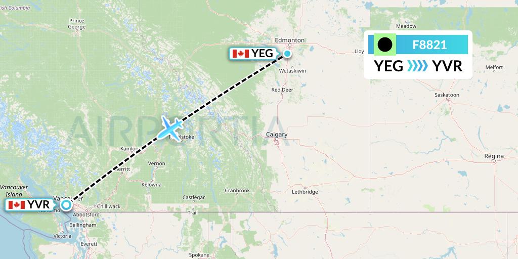 F8821 Flair Airlines Flight Map: Edmonton to Vancouver