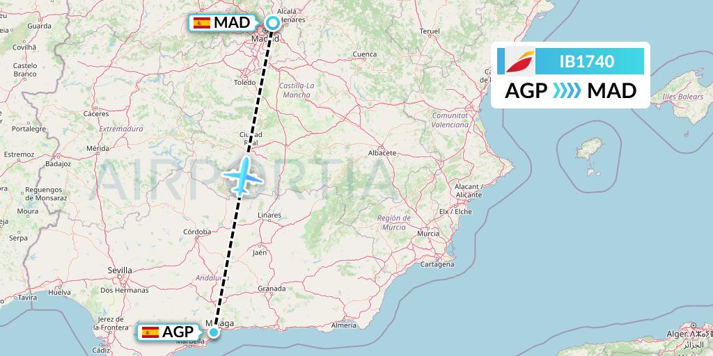 IB1740 Iberia Flight Map: Malaga to Madrid