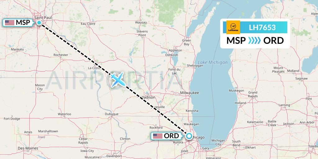 LH7653 Lufthansa Flight Map: Minneapolis to Chicago