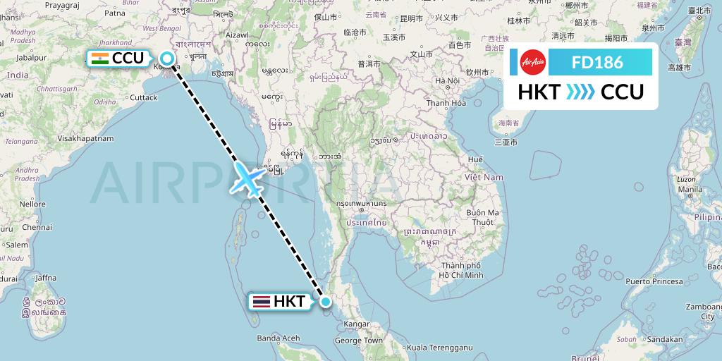 FD186 Thai AirAsia Flight Map: Phuket to Kolkata
