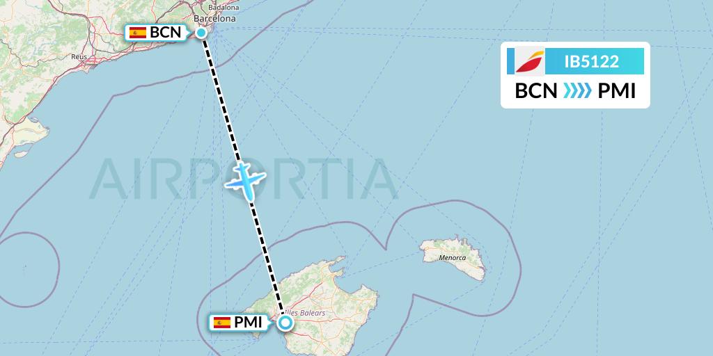 IB5122 Iberia Flight Map: Barcelona to Palma de Mallorca